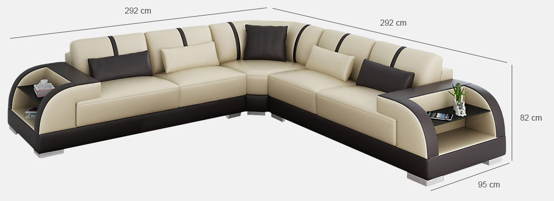 Ontwerp hoek leren bank bank gestoffeerde suite woonlandschap L-vormig modern beige
