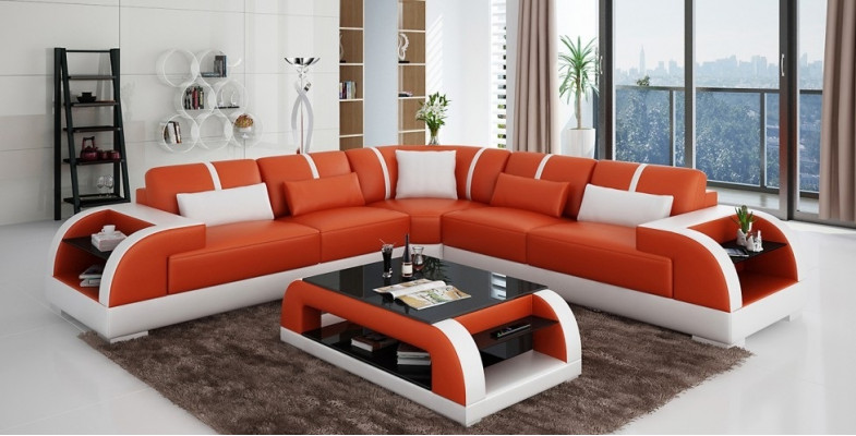 Ontwerp hoek leren bank bank gestoffeerde suite woonlandschap L-vormig modern beige