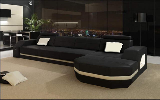 Elegante zwarte hoekbank in L-vorm Stijlvol meubilair voor uw huis.