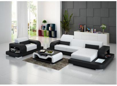 Leren bankstel woonlandschap hoekbank L-vorm fauteuil set meubels modern bankstel G8006E