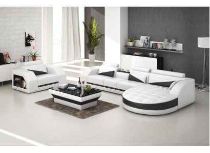 Leren bankstel Bank Woonlandschap Hoekbank + Fauteuil Set Design Bank G8018E