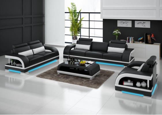 Leren bankbank Woonsamenstelling 3+2+1 Zitsbankstel Decorontwerp Nieuw