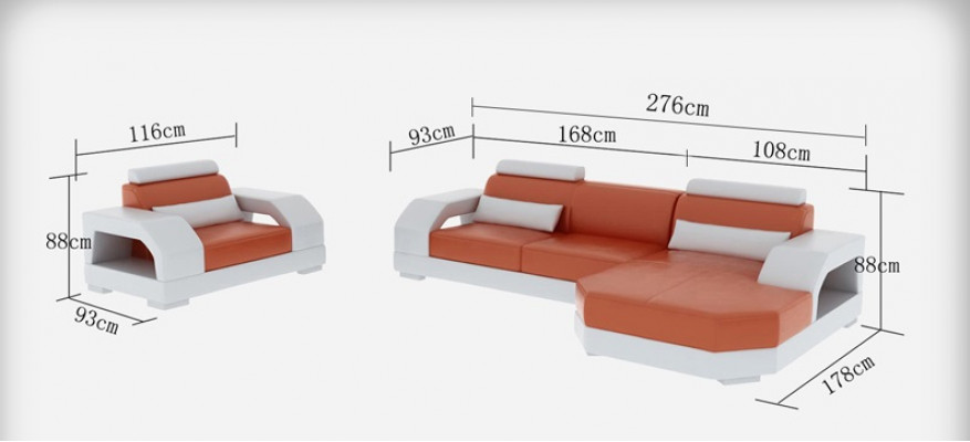 Leren bank bankstel hoekbank + fauteuil set ontwerp modern LED USB