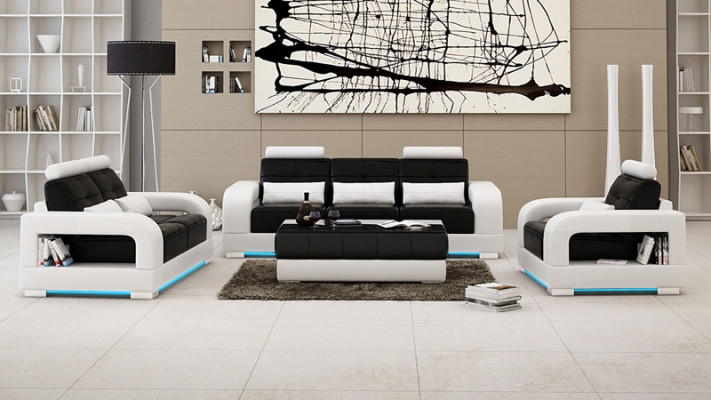 Leren bank Bankbank Lounge-set 3+2+1 zits set Design Moderne bank met USB