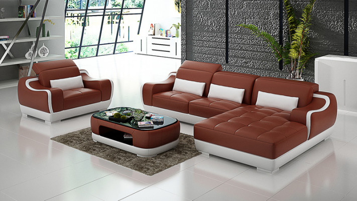 Leren bank Bank woonlandschap hoekbank + fauteuil Nieuw stel Modern Sofa G8025E