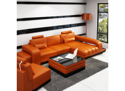 Leren bank woonlandschap hoekbank hoekset designbank USB oranje nieuw