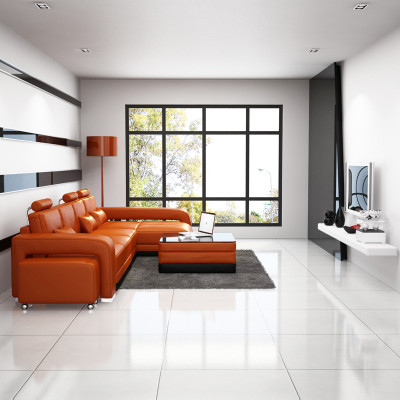 Leren bank woonlandschap hoekbank hoekset designbank USB oranje nieuw