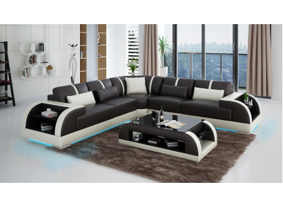 Leren bank bankstel woonlandschap hoekbank hoekbankstel ontwerp modern LED USB bank