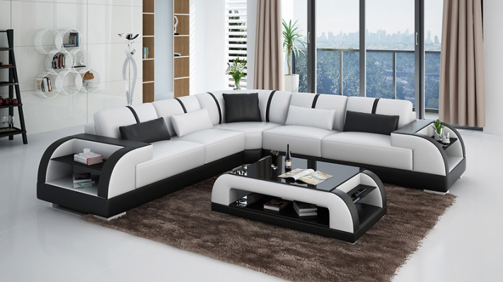 Leren bank bankstel woonlandschap hoekbank hoekbankstel ontwerp modern LED USB bank