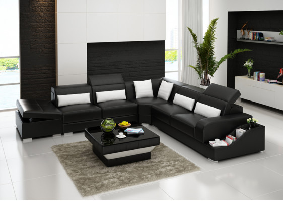 Ledersofa Bank Woonlandschap Hoekbank Hoekset Ontwerp Modern Bankstel met USB