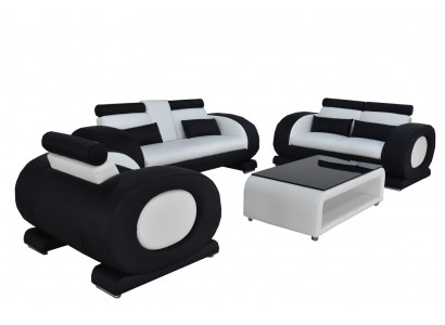 Bank met USB-leerzitje 3+2+1 Compleet set Garnituur Ontwerper Modern Gestoffeerd Nieuw