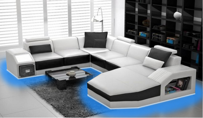 Woonlandschap hoekbank design bank met USB-bekleding zithoek U-vorm wit PHM110