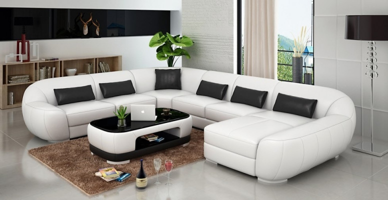 Leren hoekbank in U-vorm in modern design voor de woonkamer