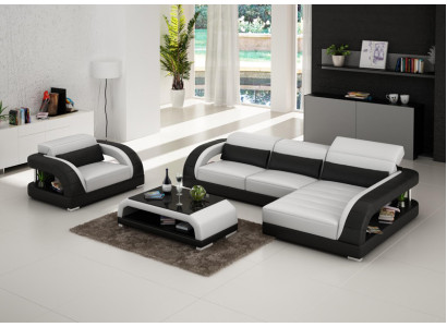 Leren bank Bank Woonlandschap Hoekbank Fauteuil Set Garnituur Design Bank USB Nieuw  Leren bank Woonlandschap Hoekbank Fauteuil Set Meubelset Design Bank USB Nieuw