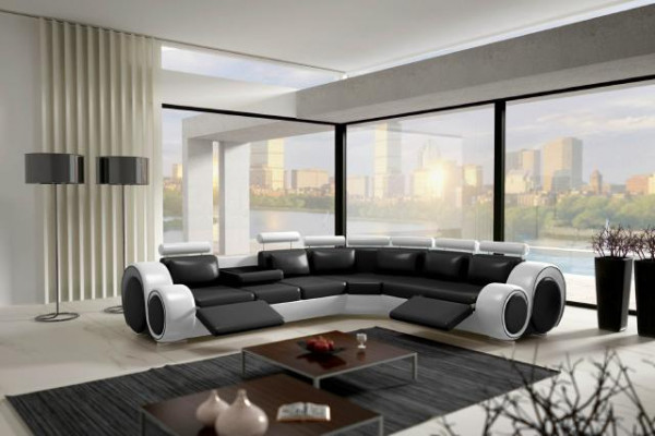 LEDER BANK HOEK BANK ONTWERP BANK LEDEREN BANK HOEK SOFA WOONLANDSCHAP ZWART WIT