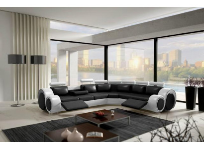 LEDER BANK HOEK BANK ONTWERP BANK LEDEREN BANK HOEK SOFA WOONLANDSCHAP ZWART WIT