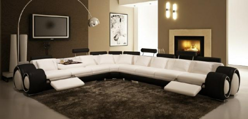 LEDER BANK HOEK BANK ONTWERP BANK LEDEREN BANK HOEK SOFA WOONLANDSCHAP ZWART WIT