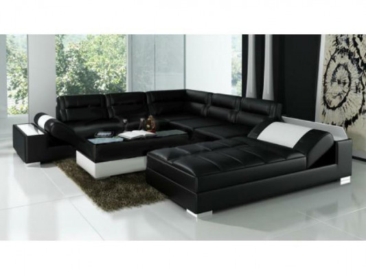 Leren hoekbank + USB-set gestoffeerde U-vorm bank sofa ontwerp woonlandschap