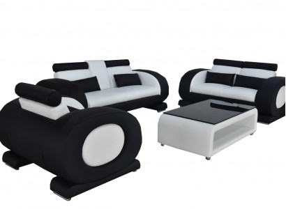 Bank Bank Leer Stoel 3+2+1 Compleet Set Garnituur Ontwerper Modern