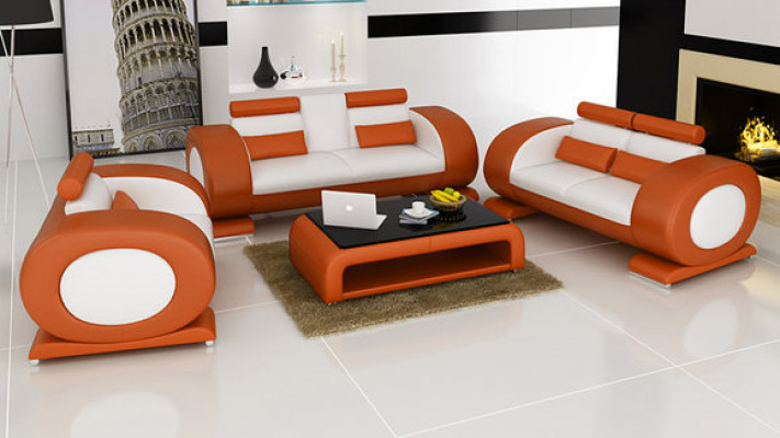 Bank Bank Leer Stoel 3+2+1 Compleet Set Garnituur Ontwerper Modern