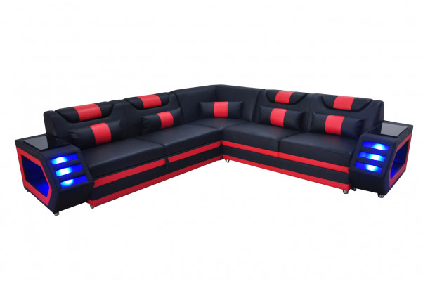 Ontwerp Lederen Bekleding Hoekbank Bank Bekleding Hoek Landschap Woonbank USB LED