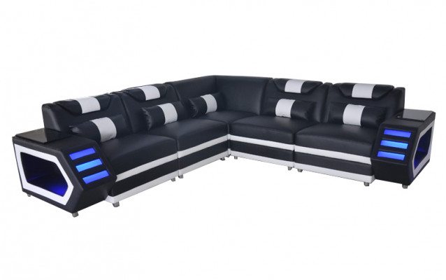 Ontwerp Lederen Bekleding Hoekbank Bank Bekleding Hoek Landschap Woonbank USB LED