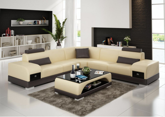 Leren bank Bank Woongebied Hoekbank Hoek Set Ontwerp Moderne Bank USB Nieuw