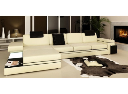 Woonkamer bank leren bank gestoffeerde bank zithoek modern verlicht LED + USB  Woonkamerbank leren bank gestoffeerde bank zithoek modern verlicht LED + USB