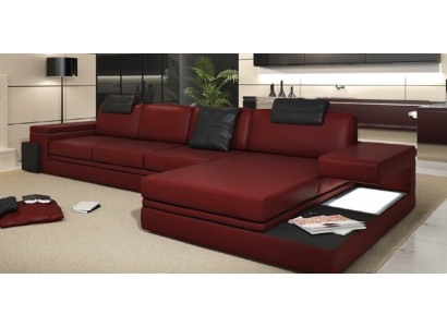 Rote design woonkamerbank stoffen sofa hoekopstelling textielbekleding LED + USB