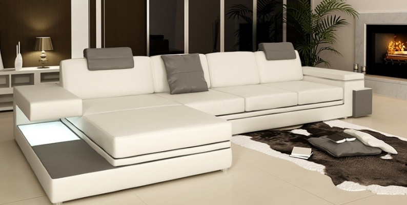 Rote design woonkamerbank stoffen sofa hoekopstelling textielbekleding LED + USB