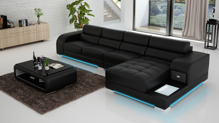 Stijlvol ontwerp. De zwarte L-vormige bank voor verfijning en comfort.