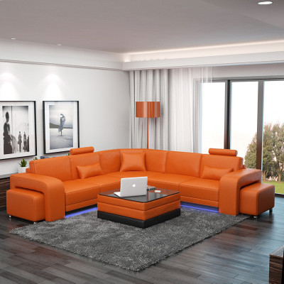 Leren bankstel met USB woonlandschap hoekbank hoekmeubel ontwerp modern bankstel F3017B