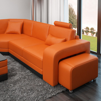 Leren bankstel met USB woonlandschap hoekbank hoekmeubel ontwerp modern bankstel F3017B