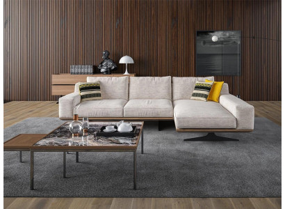 Ontwerper luxe textiel hoekbank L-vorm woonkamer 2x salontafel inrichting