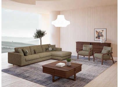 Groen bankstel Compleet woonkamer 2x fauteuil Modern Hoekbank L-vorm Ontspanning Nieuw