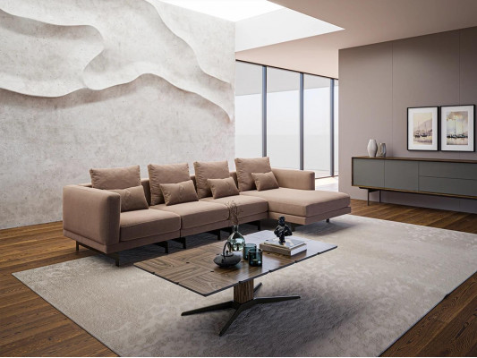 Beige gestoffeerd meubilair Luxe hoekbank Loungebank L-vorm designer interieur