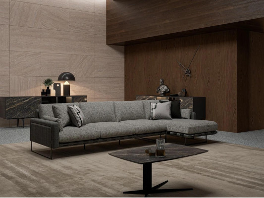 Textiel gestoffeerde design hoekbank L-vorm luxueuze salontafel woonkamer