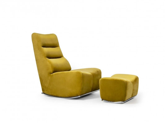Luxe Geel Compleet Fauteuil met Voetenbank Zitmeubelen Woonkamer Ontwerper Textiel