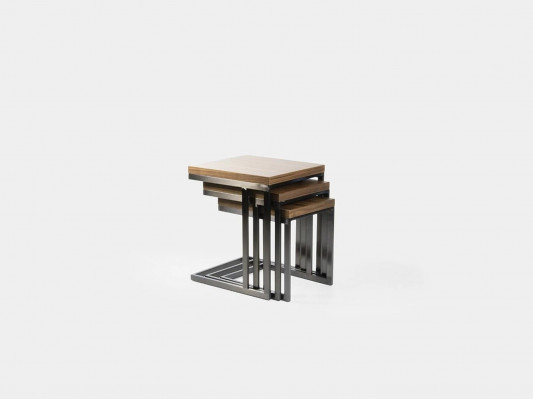 Woonkamer 3x Bijzettafel Luxe Houten Tafel Roestvrij Staal Design Meubels Inrichting