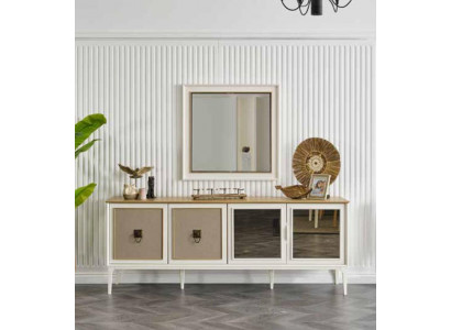 Dressoir Groep Hout Design Dressoir Zij Kast Plank Set 2-delig Commode Spiegel