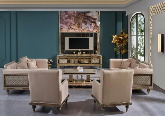 Muur naar de woonkamer tv-standaard TV-standaard in luxe premium design van roestvrij staal.