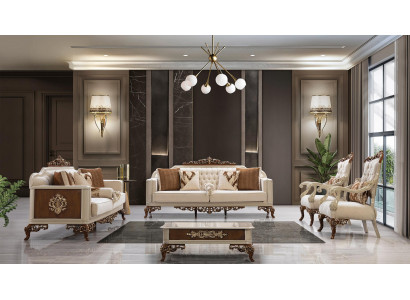 Bankstel 3+1+1+1 Zits Bankstel Tafel Luxe Set Bank Fauteuil Stof Barok