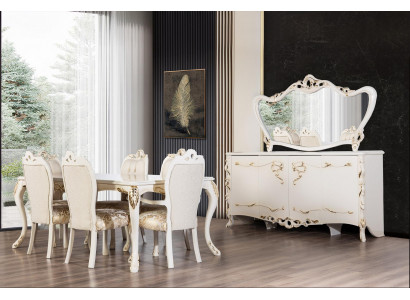 Eetkamer set 9-delig. Luxe meubilair Tafel 6x stoelen Dressoir Spiegel Nieuw Meubilair