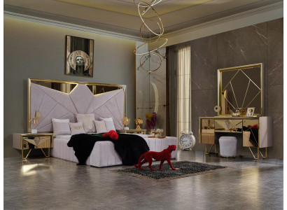 Slaapkamerset Bed Nachtkastjes Kaptafel met spiegel in elegante Italiaanse stijl in het wit