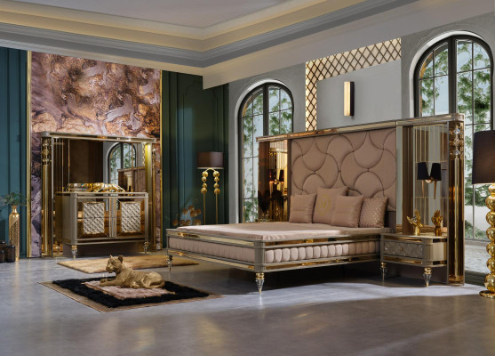 Ontwerper slaapkamer set tweepersoonsbed nachtkastjes dressoir met premium spiegel