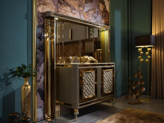 Ontwerper slaapkamer set tweepersoonsbed nachtkastjes dressoir met premium spiegel