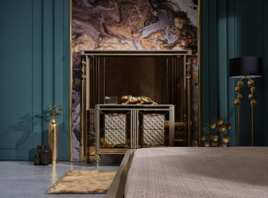 Ontwerper slaapkamer set tweepersoonsbed nachtkastjes dressoir met premium spiegel