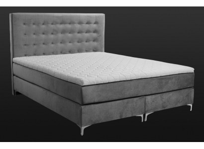 Grijze tweepersoonsbed, klassiek slaapkamer meubelontwerp. Elegante stof, nieuw.