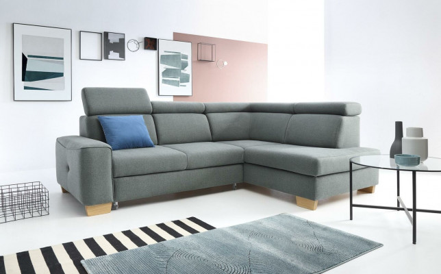 Moderne hoekbank met stoffen bekleding, slaapbank, bank bestellen, bekleding.