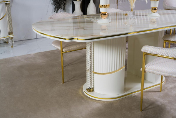 Eetkamerset Modern Eettafel + 6x Stoelen Tafel Hout Gestoffeerde Stoel 7-delige Groep